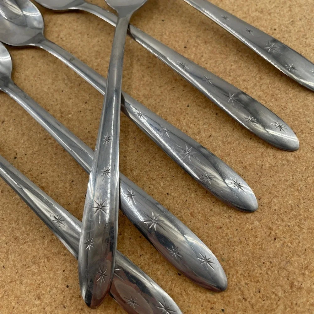 Marcrest 5 Star Iced Tea Spoons Set Vintage Stainless Atomic Starburst 7.5 in